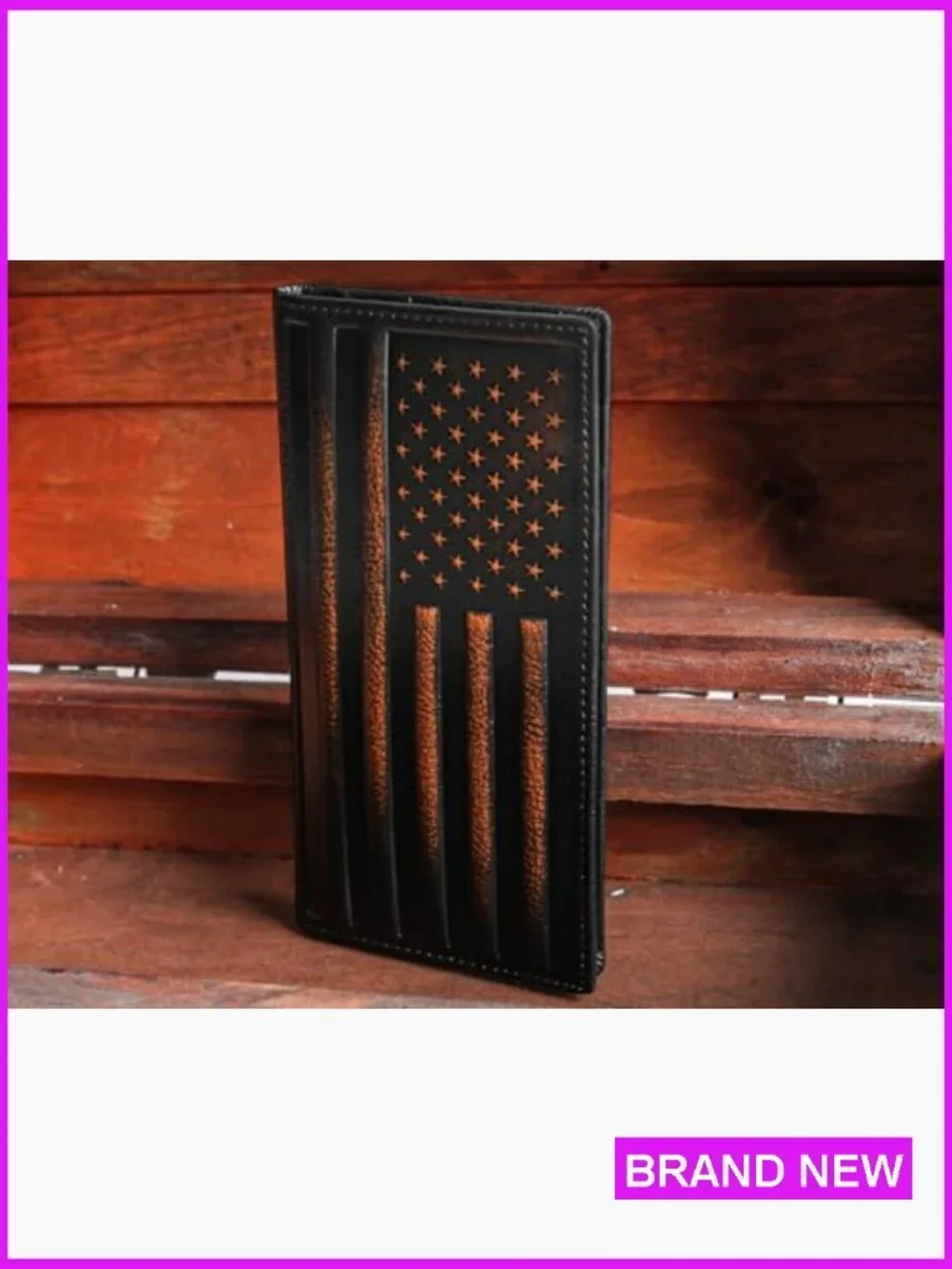 Full Grain Leather Bifold Wallet RFID Blocking Slim Design Patriotic Style